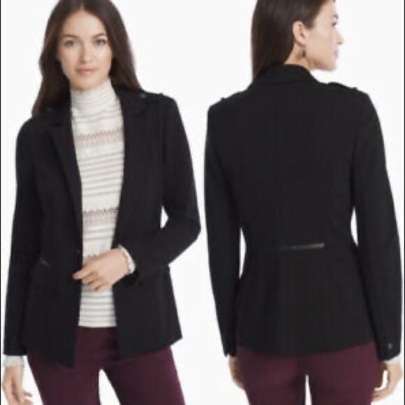 WHBM Leather Trim Ponte Blazer Jacket - Picture 15 of 16